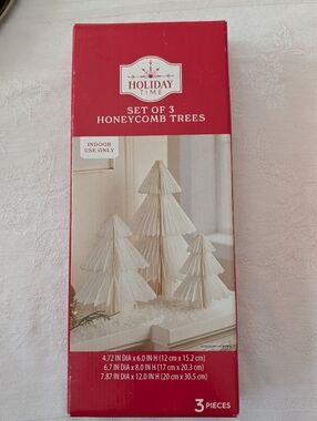 Holiday Time White Honeycomb Tree Trio (3) Decoration Set NWT